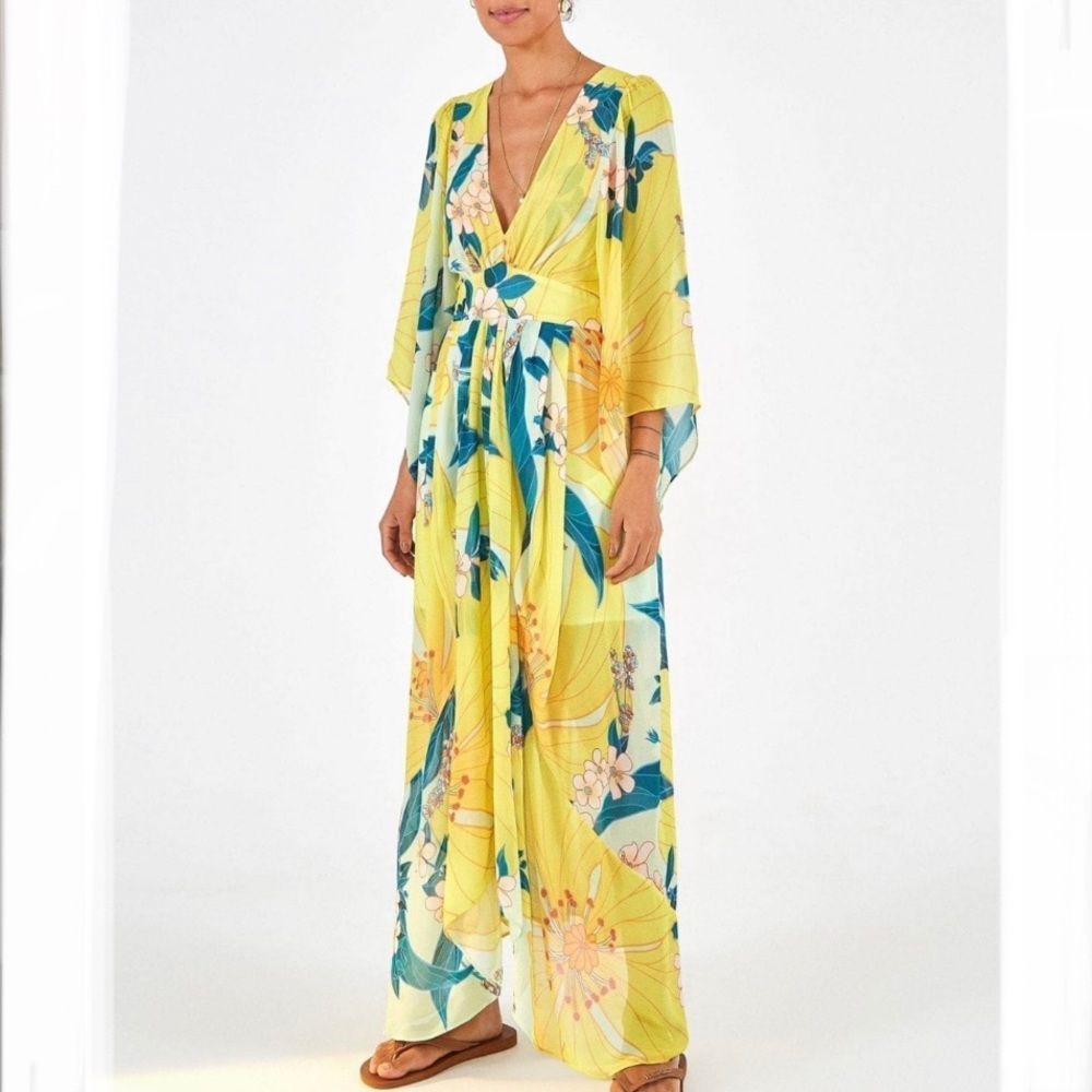 Farm Rio Floral Yellow Pietra Maxi Dress